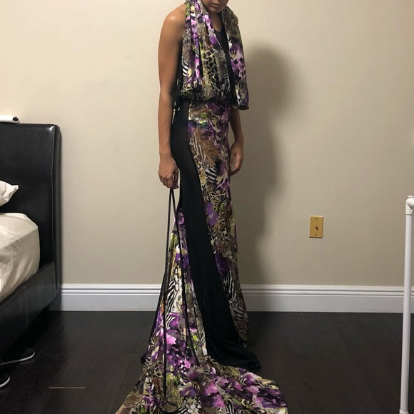 Black Dress /Gown with sheer back and train. PROM - Picture 4 of 8